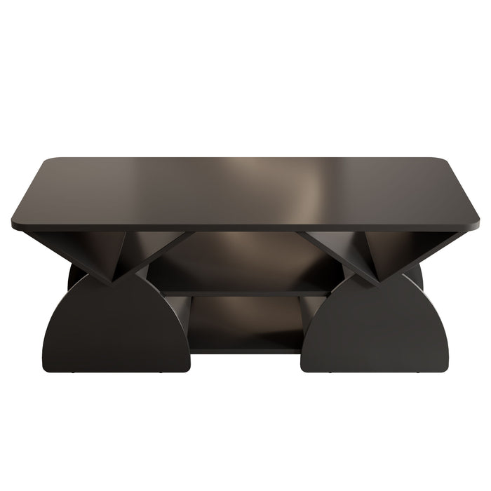 Geometric Engineered Coffee Table With Rounded Corners With Open Shelves