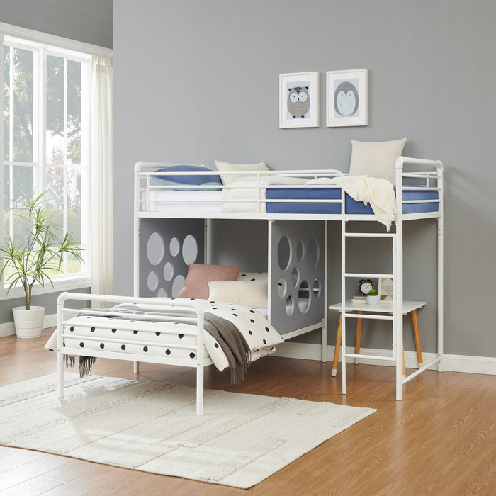 Twin Geo Cutout Colorful L-Shaped Bunk Bed