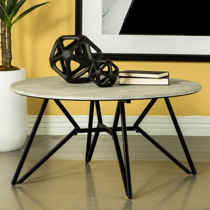 Travis - Round Top Coffee Table With Hairpin Legs - Gray / Black