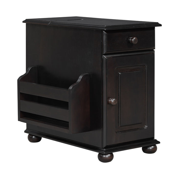 Vintage Flip Top Side Table With USB Ports