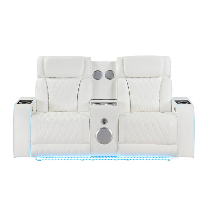 Electra - Power Reclining Loveseat With Power Headrests, Console, Speakers, Massage, LED Lighting And USB Control