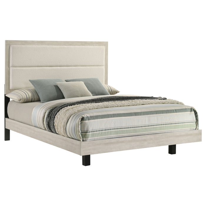 Strout - Queen Panel Bed With Upholstered Headboard - Rustic