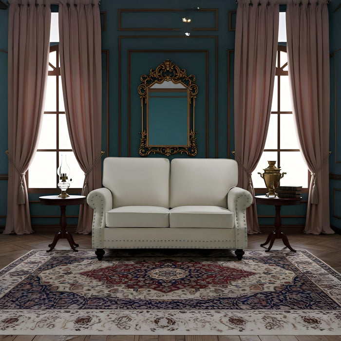 Loveseat Sofa With Nailhead Detail & Turned Legs, 2 Seater Upholstered Couch