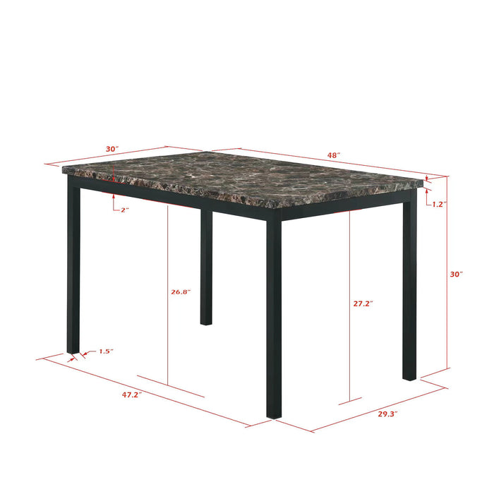 5 Piece Dinning Set With Faux Marble Top, Table & 4 Chairs - Black