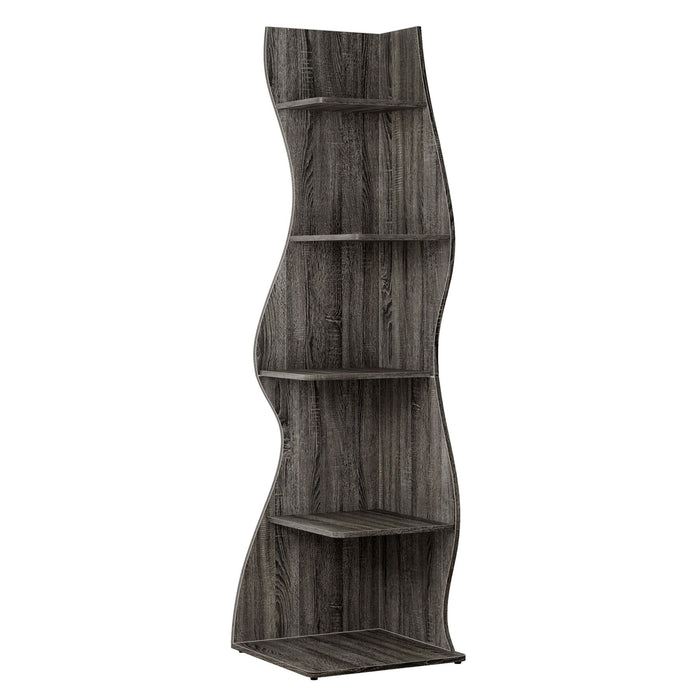 5 Tier Wavy Corner Bookshelf And Plant Stand For Living Room