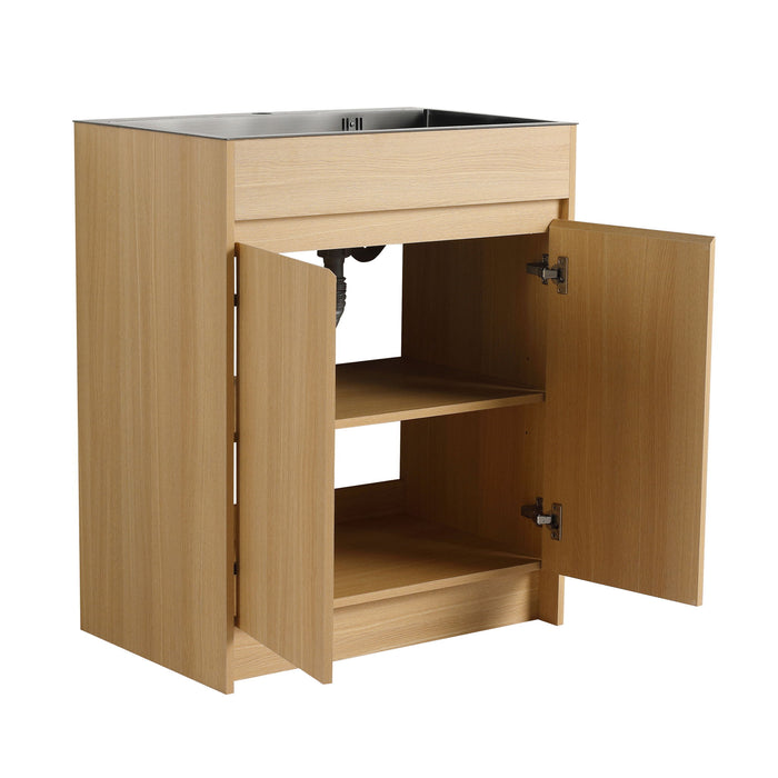 28" Freestanding Bathroom Vanity With Sink, Soft Close Doors - Oak