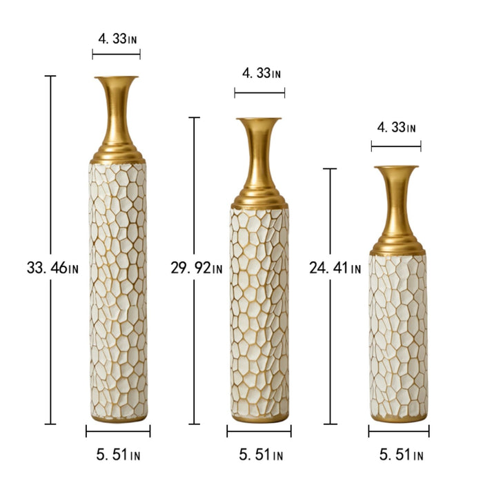 Floor Metal Vase Modern Style Decoration Home Metal Vase (Set of 3) Gorgeous Home Decoration Large Glazed Metal Vases - Gold / White