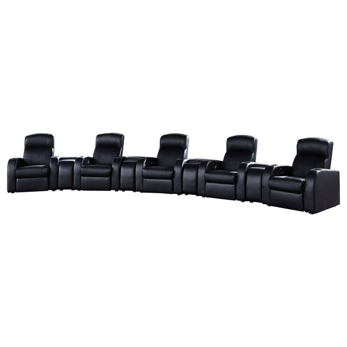 9 Piece Home Theater Seating Set With Recliners And Wedge Consoles - Black