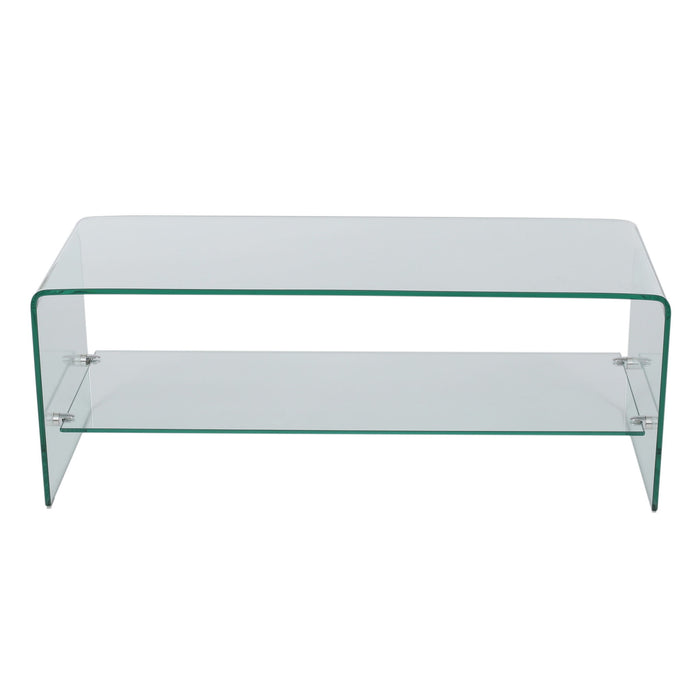 Modern Tempered Glass TV Stand With Shelf And Open Back Design - Clear
