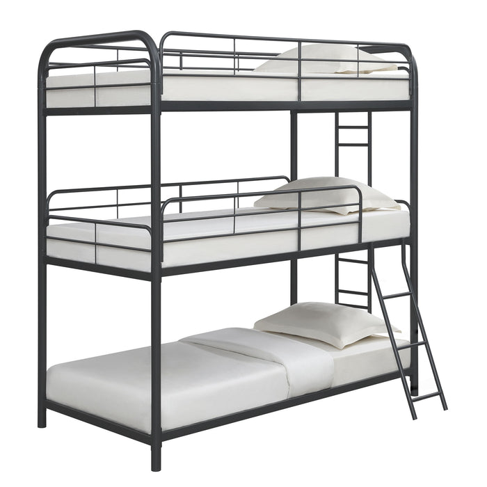 Modern Triple Bunk Bed, Twin / Twin / Twin, Durable Metal Frame - Black
