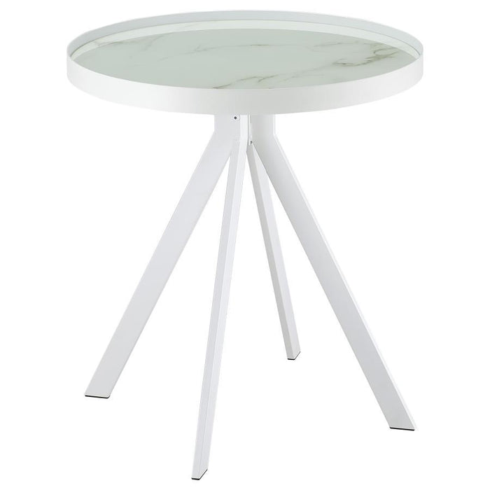 Briggs - Round Marble Printed Glass Top End Side Table