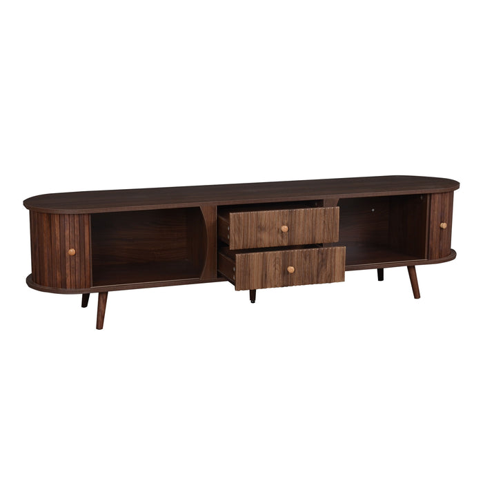 70" TV Stand With Tambour Doors And Fluted Drawers - Dark Brown