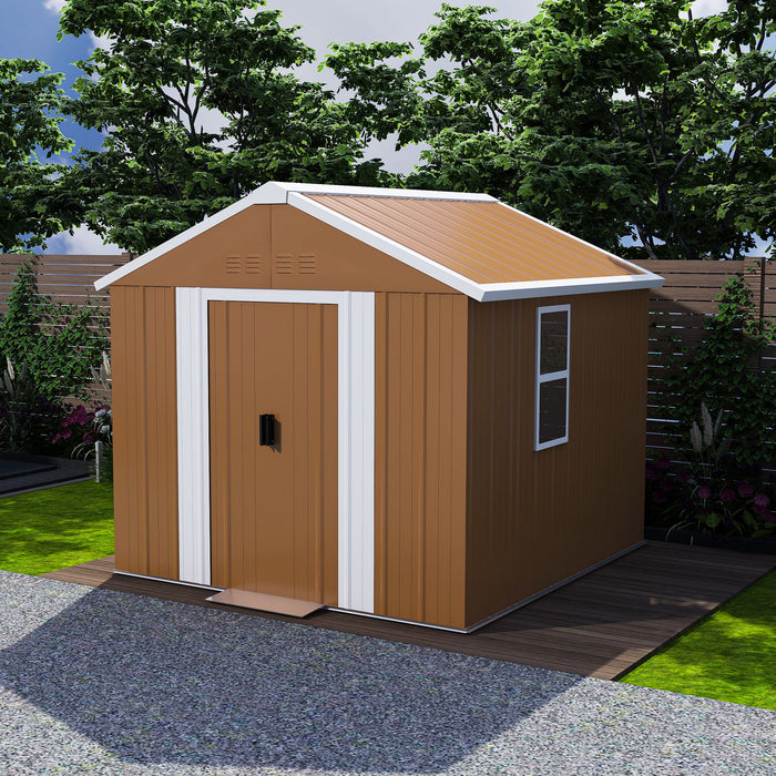Heavy Duty Storage Shed With Windows, Lockable Door & Ventilation, Weatherproof Outdoor Garden Shed For Backyard - Brown