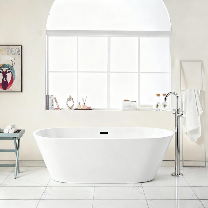 Gloss Freestanding Bathtub With Overflow & Pop Up Drain, Stand Alone Soaking Tub