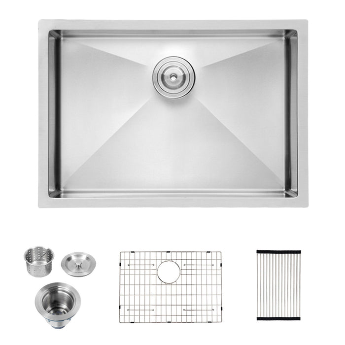28" Undermount Kitchen Sink With, 10" Deep, Single Bowl, Rounded Corners - Brushed Nickel
