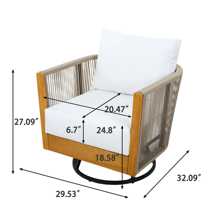 2 Swivel Chairs With Slat Top X Stretcher Side Table - Acacia Wood / Beige