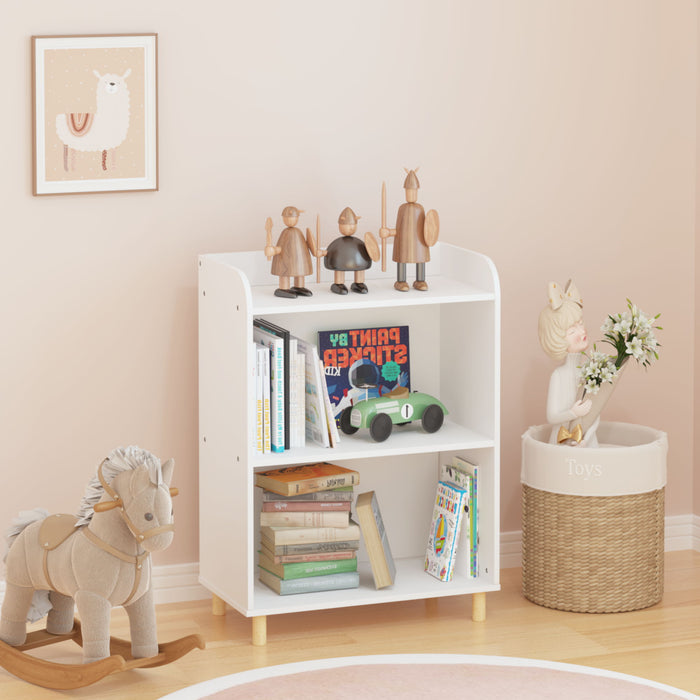 Kids 3 Tier Bookcase, Book Display Organizer With Safety Restraint - White