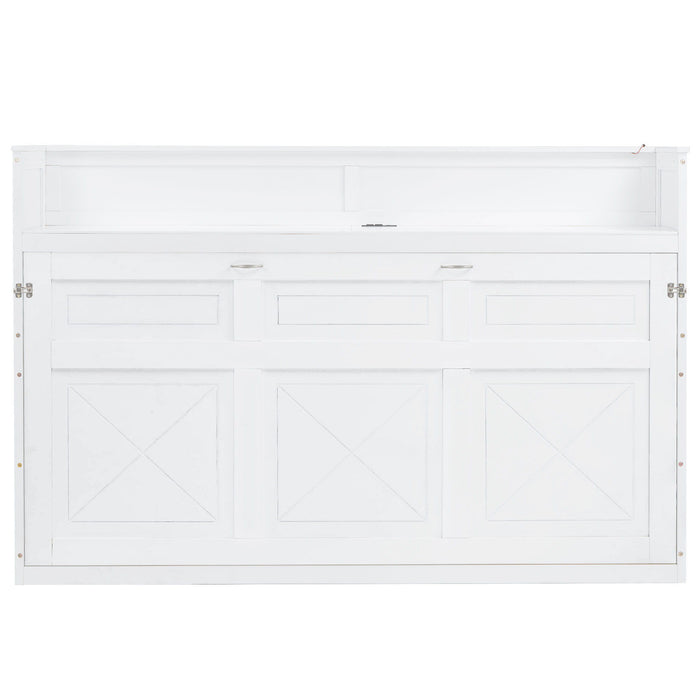 Murphy Bed With Desk, LED Light And USB Charging Station