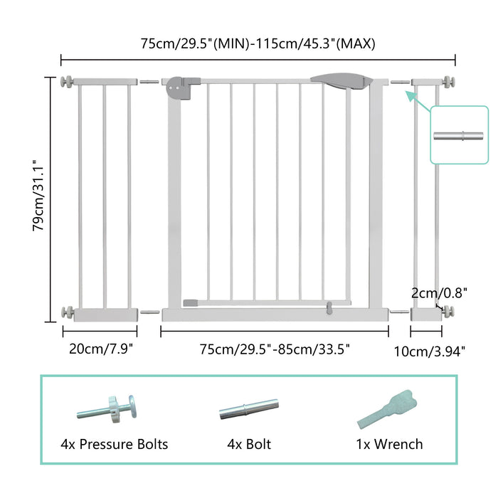 Pressure Mounted Baby Gate For Stairs - White
