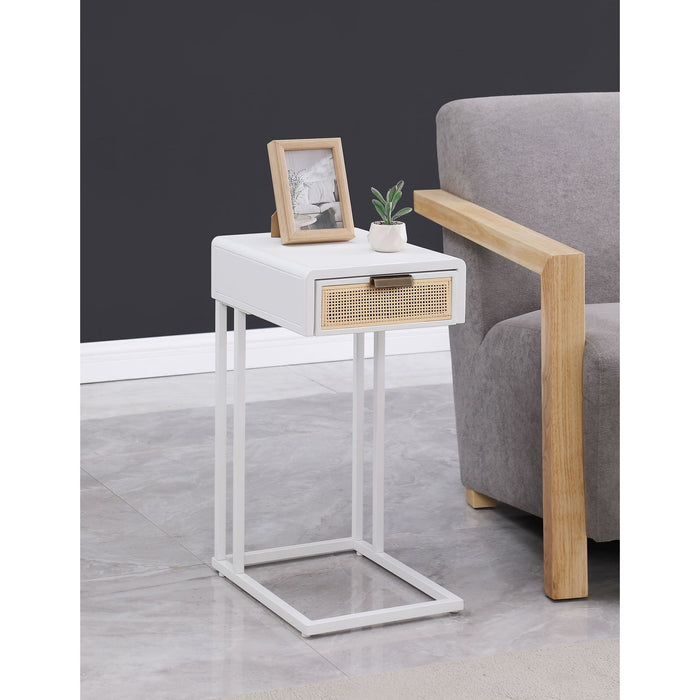 Kenneth - C Shape Side Table With Single Drawer - White
