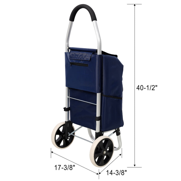 Foldable Shopping Trolley With Wheels And Waterproof Bag - Blue