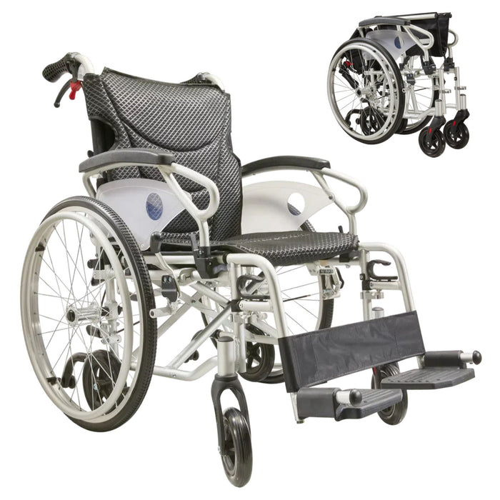 Innovative 6 Wheel Transport Wheelchair Lightweight Foldable Design With Dual Brakes Breathable Seat Anti Backflip Safety Perfect - Black / Silver
