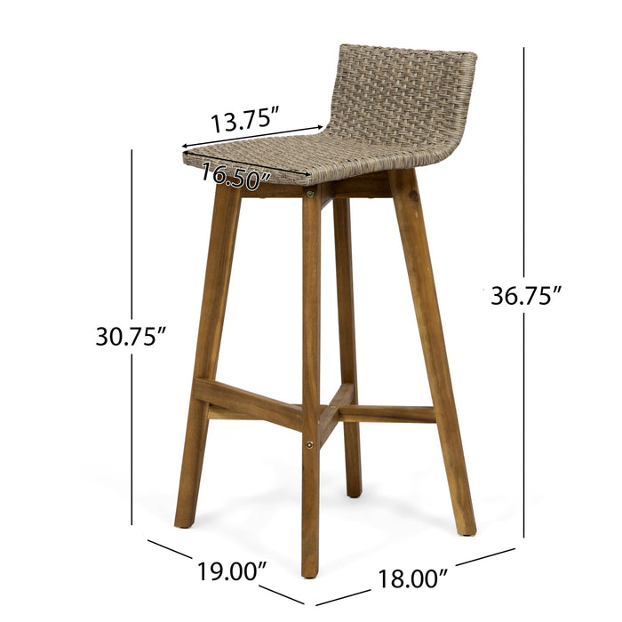 Equinox - Outdoor Barstool With Rattan Wicker Top And X Stretcher Frame (Set of 2)