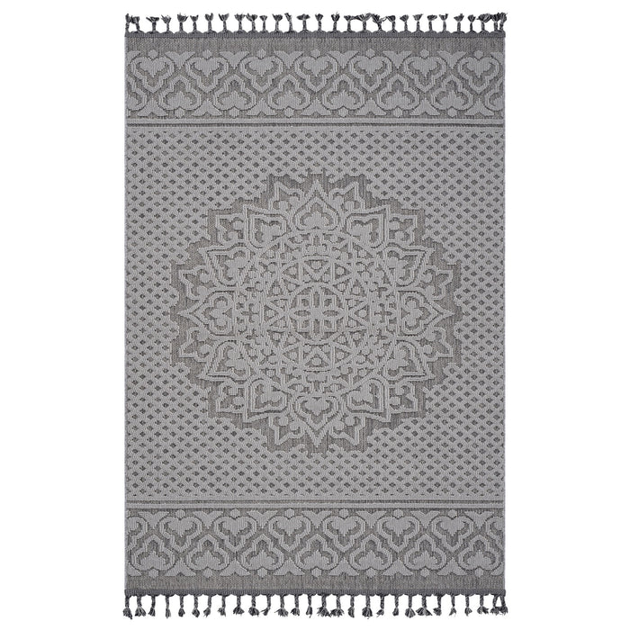 Guros - 4' X 6' Medallion Indoor / Outdoor Area Rug - Gray / White