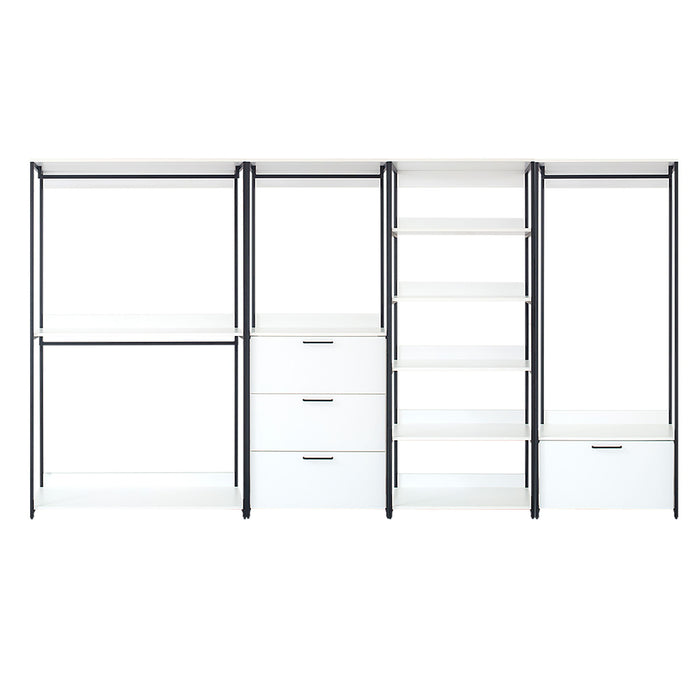 Fiona - Freestanding Walk In Wood Closet System & Metal Frame Durable Storage Solution Melamine - White
