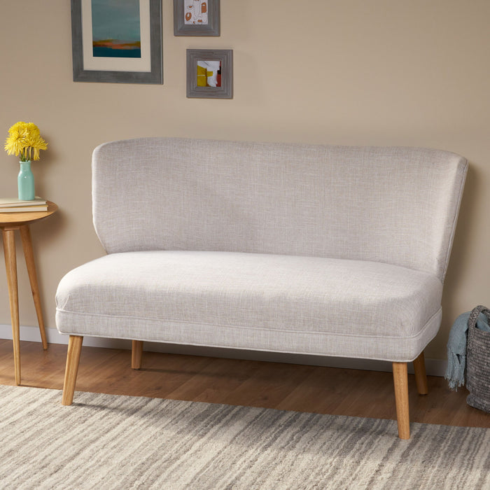 Elegant Classic Upholstered Loveseat With Curved Backrest