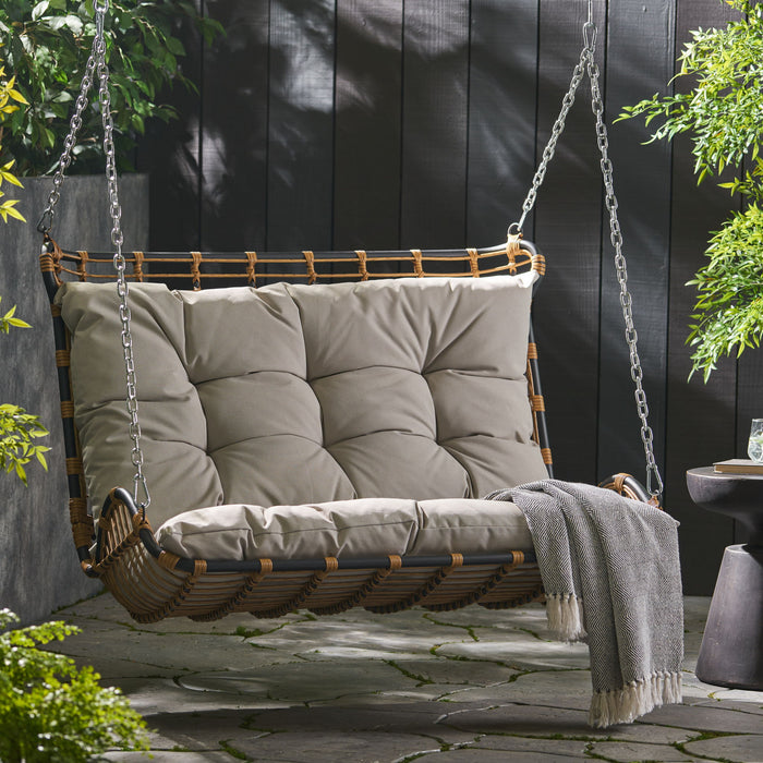 Arruda - Outdoor Wicker Porch Swing With Cushions