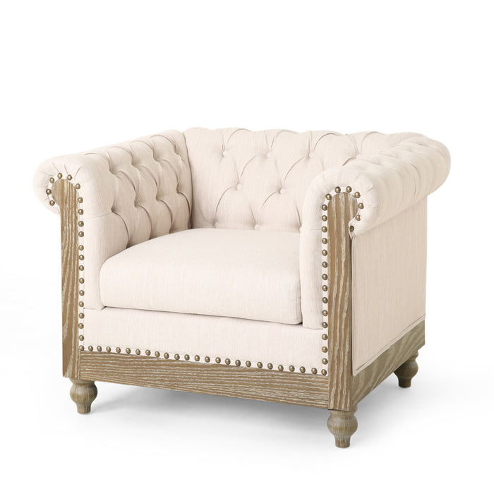 Fabric Upholstered Club Chair With Scrolled Tuxedo Arms