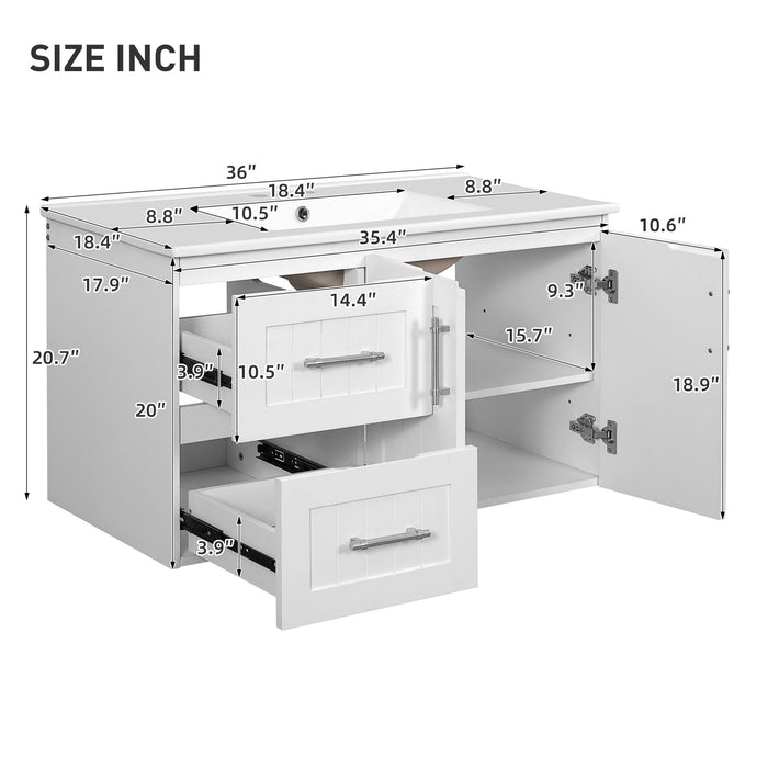 Wall Mounted Bathroom Vanity & Sink, 2 Drawers