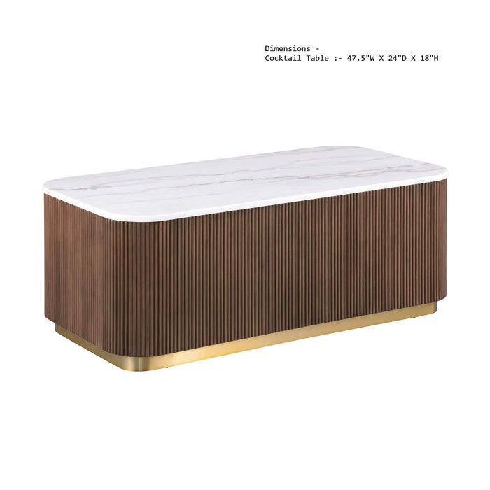 Rectangle Cocktail Table Genuine Accent Plinth Base Living Room - Brown / Gold / White