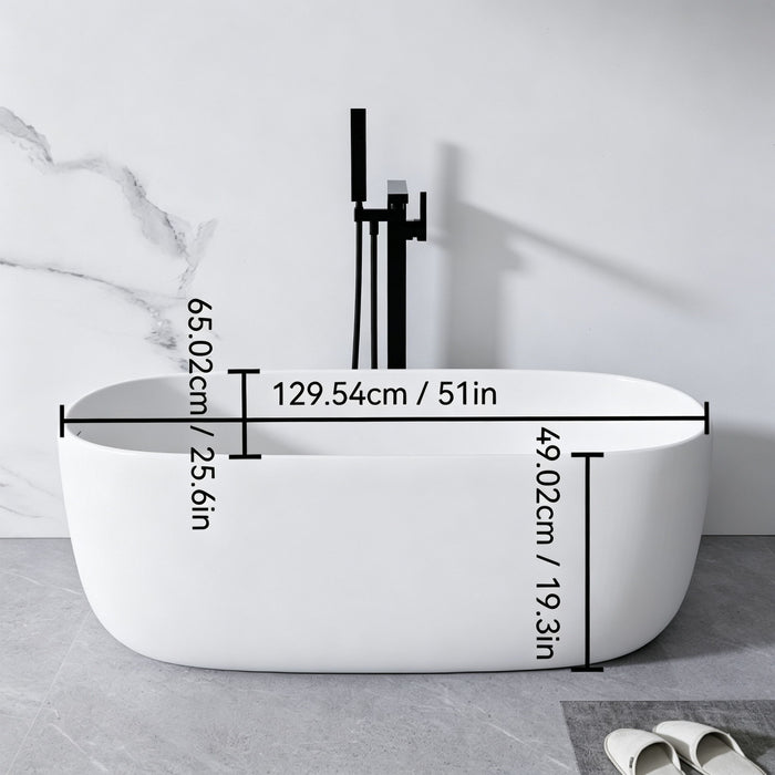 Freestanding Bathtub Resin Stone Soaking Bathtub Solid Surface Modern Tubs With Overflow And Pop-Up Drain - Matte White