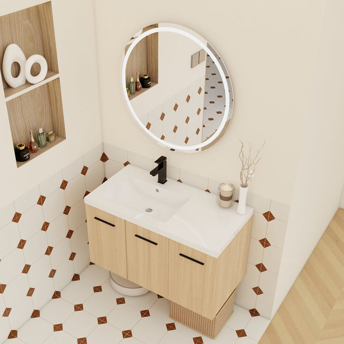 Wall Mounted Floating Bathroom Vanity With Sink, 3 Door Modular Cabinet