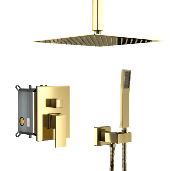 Luxury Dual Shower Head System 12" Ceiling Mount With Rough In Valve, Stainless Steel And Brass
