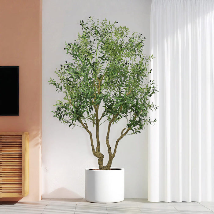 Tall Artificial Olive Tree Large Faux Potted Tree With Natural Trunk And Lifelike Olive Leaves And Fruit - Green