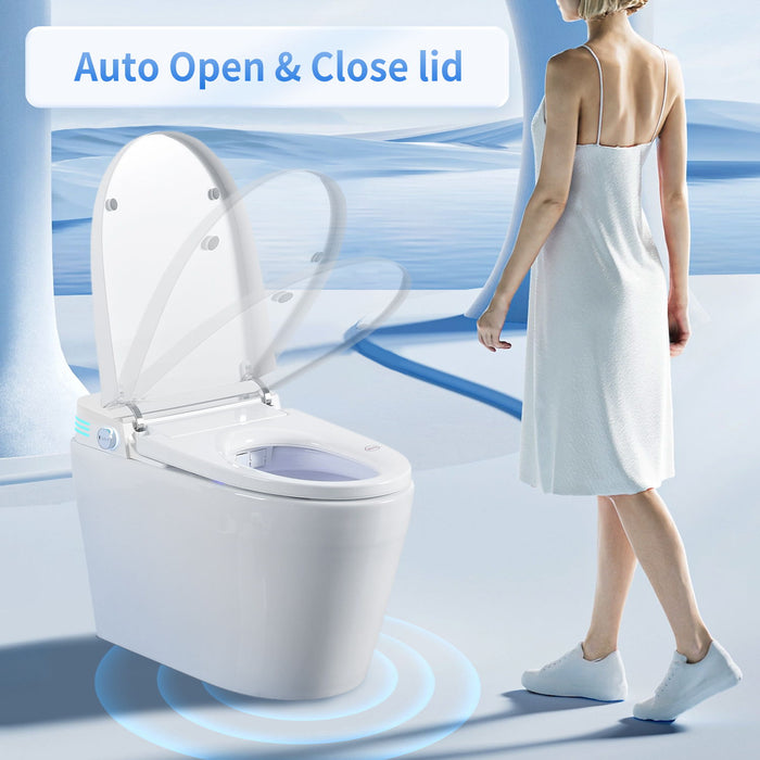 Tankless Smart Toilet With Bidet Built In, 1 Piece Bidet Toilet Seat, Auto Flush, Auto Open / Close, Heated Seat, Warm Water And Dry, Adjustable Temp, Remote Control Side Know - White