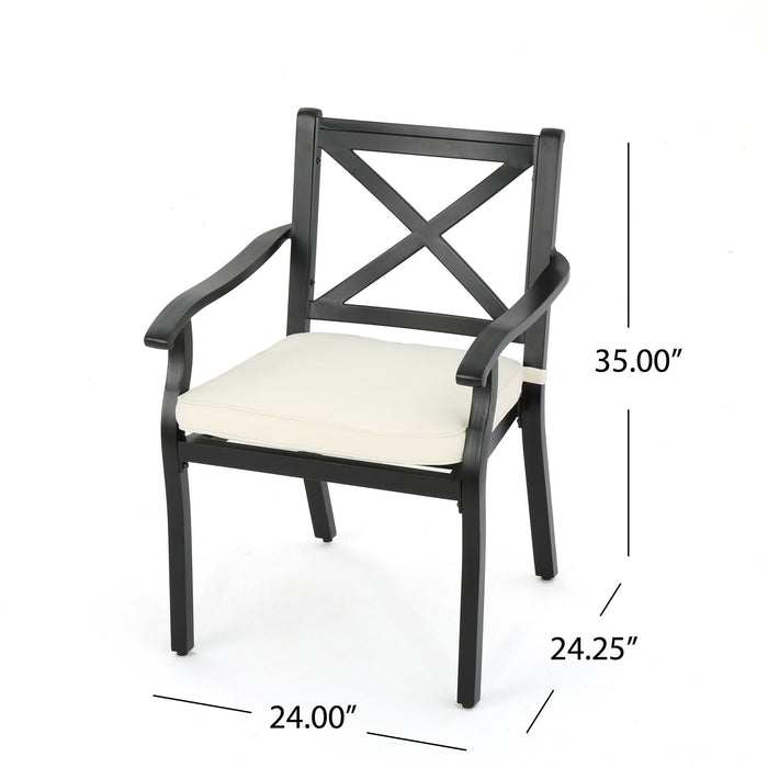 Outdoor Dining Chair Set With Water Resistant Cushions - Black / Ivory