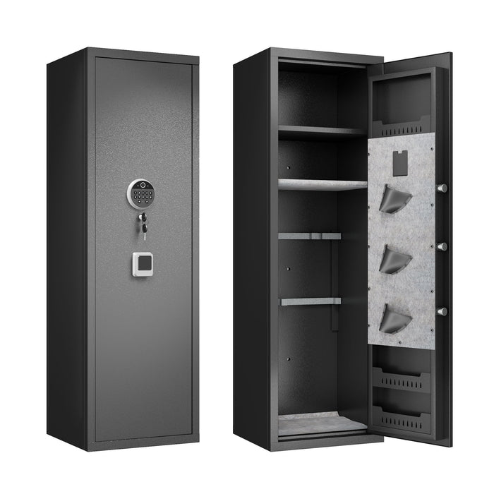 Gun Safes For Home Rifle And Pistols, Fingerprint Electronic Safe With Quick Access, Detachable Partition - Black