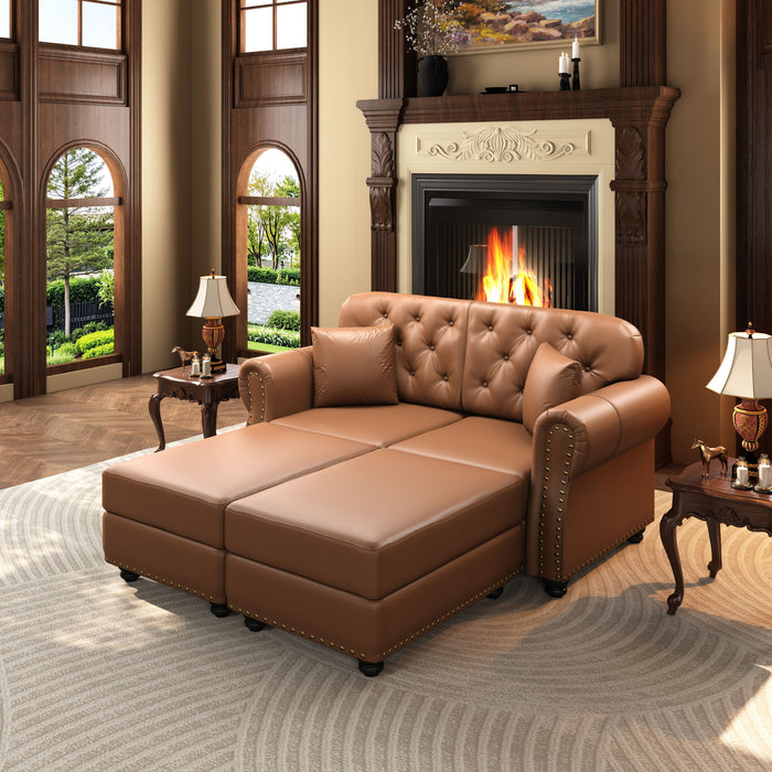 Upholstered Sofa With Nailhead Trim, Rolled Armrests With Ottoman