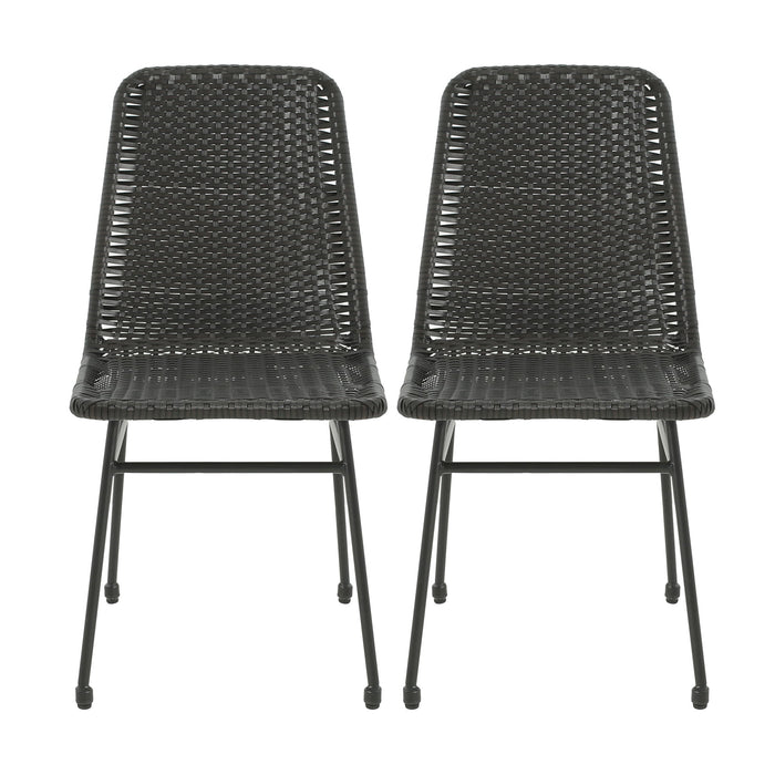 Outdoor Dining Chairs (Set of 2), Rattan Backrest And Cushions, Iron Frame - Dark Brown