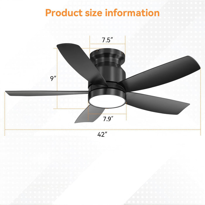 Flush Mount Ceiling Fan With 18W LED Light And Remote Control Blades - Black