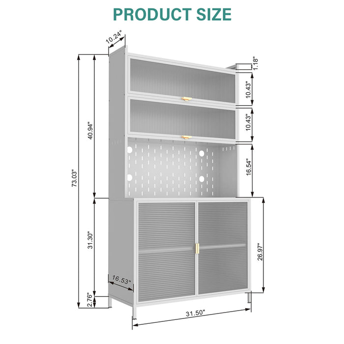 Tall Kitchen Pantry Cabinet With Flip Doors And Pegboard, Anti Tip Steel Storage Hutch