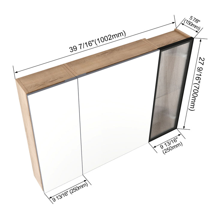 Wall Mounted Bathroom Mirror Cabinet With Soft Close Door, Adjustable Shelves - Imitative Oak