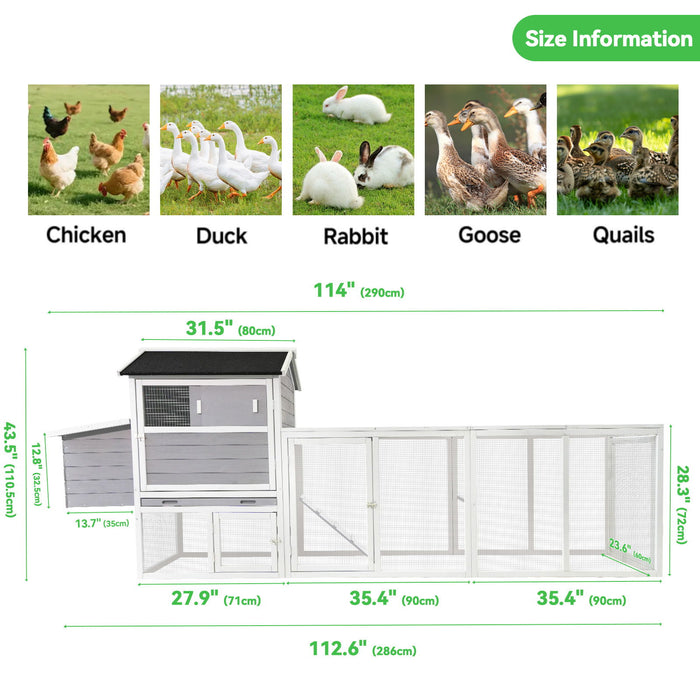 Chicken Coop With Run And Nesting Box, Large Outdoor Hen House For Backyard