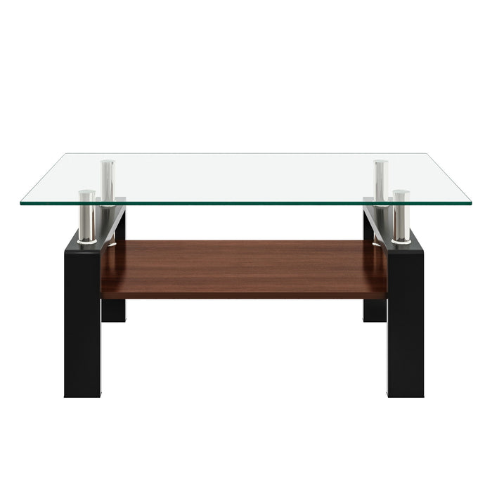 Modern Rectangular Coffee Table With Tempered Glass Top Layer, Table For Living Room - Transparent