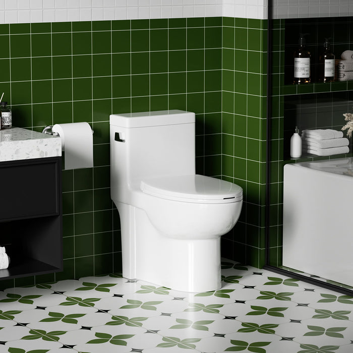 Gloss Tornado Flush 1 Piece Elongated Toilet With Siphonic Side Press, ADA Comfort Chair Height - Gloss White