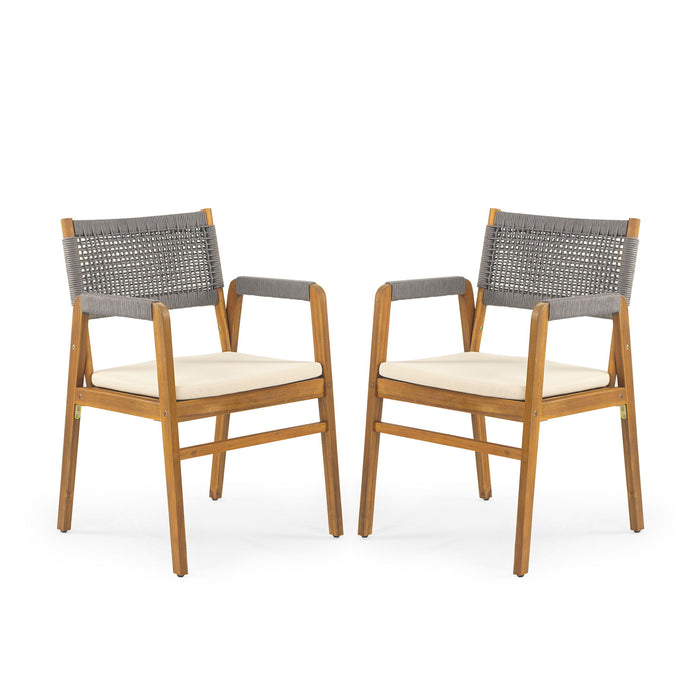 Outdoor Acacia Wood Dining Armchair With Cushion (Set of 2)